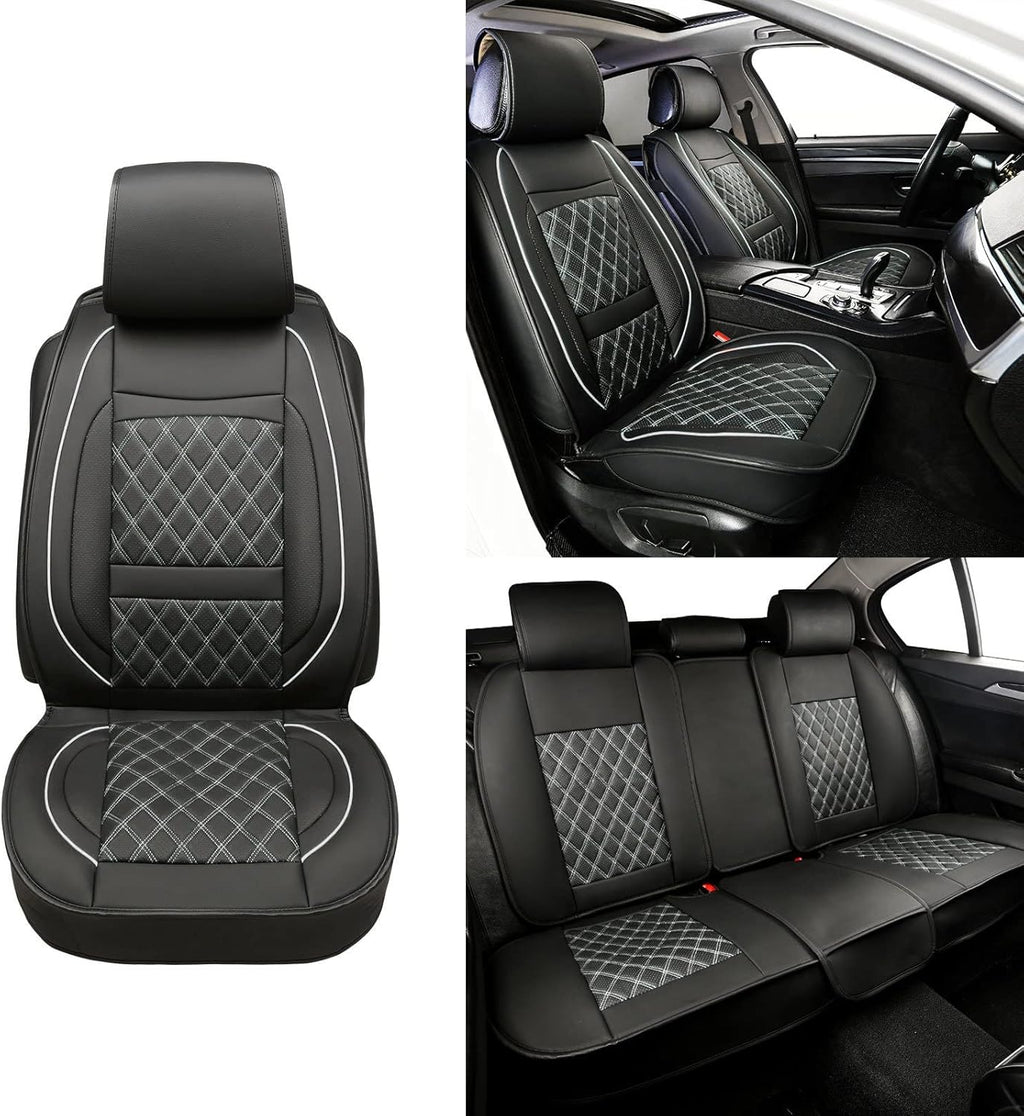 5 Car Seat Covers Black and Blue Leather Full Seat with 2 Car Backseat Storage Waterproof C880