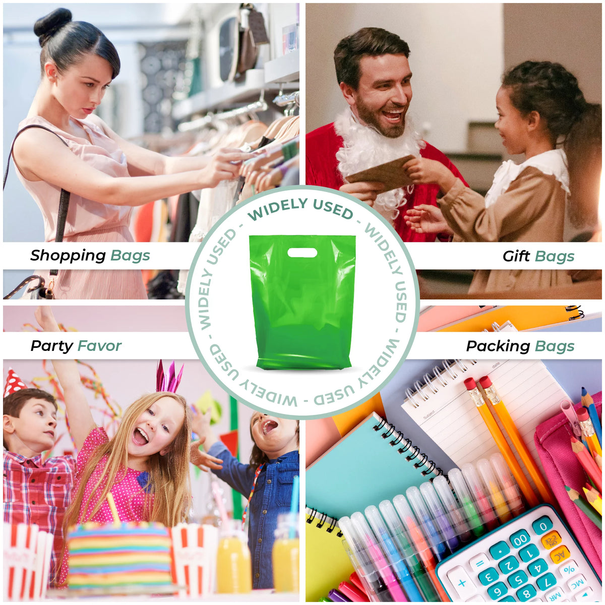 1000 Pack 9" x 12" 1.25 mil Green Glossy Plastic Retail Bags L1586