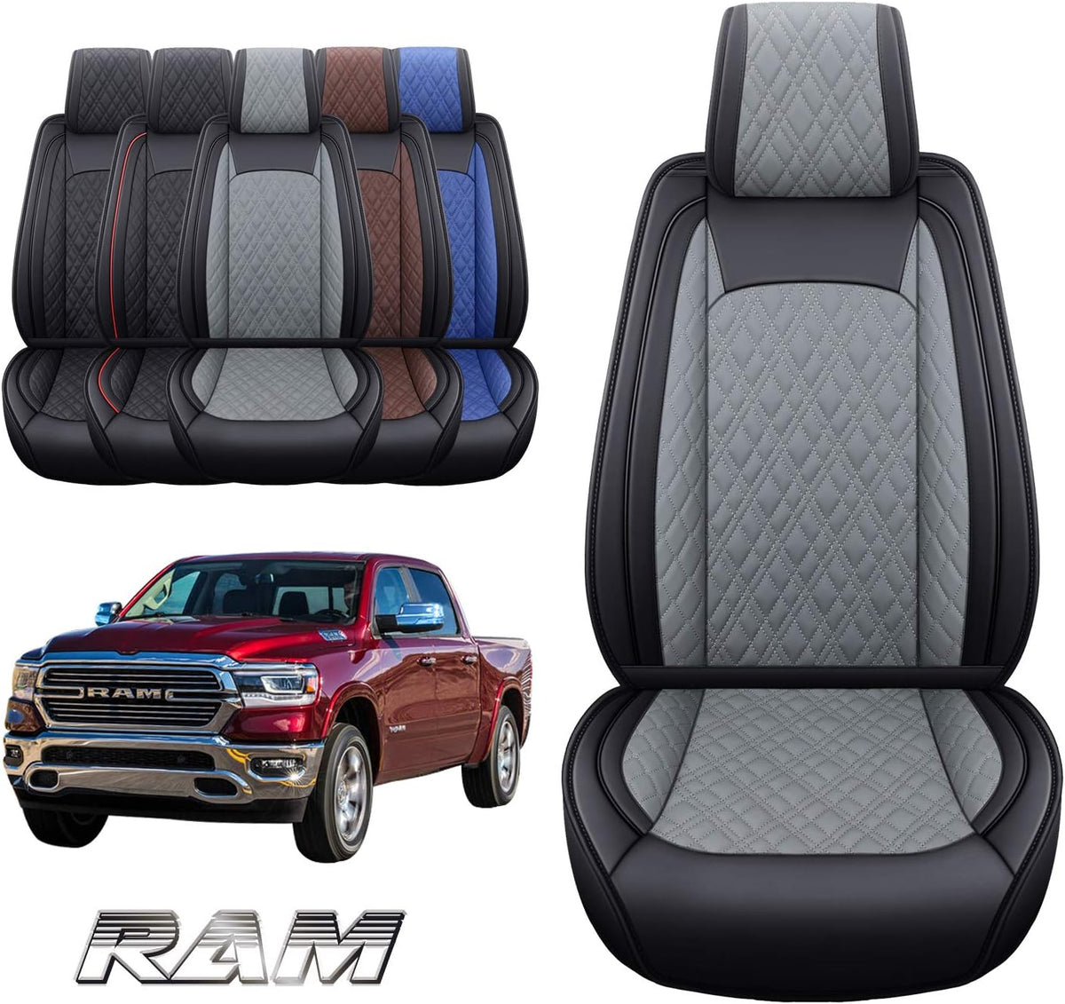 Black Waterproof Leather Rear Car Seat Covers Pickup Truck Crew Cab Pack of 2 J221088