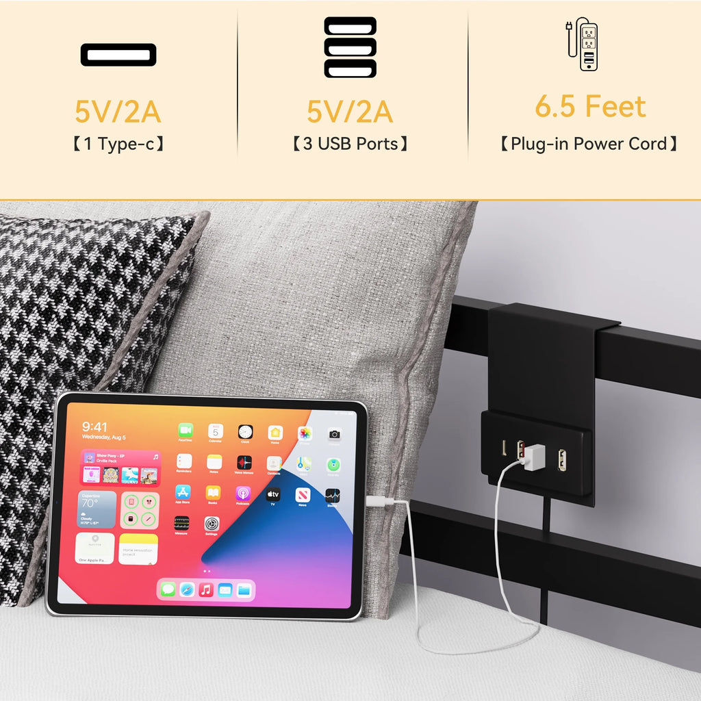Queen Size Black Canopy Bed Frame with USB Charging and Storage N41990