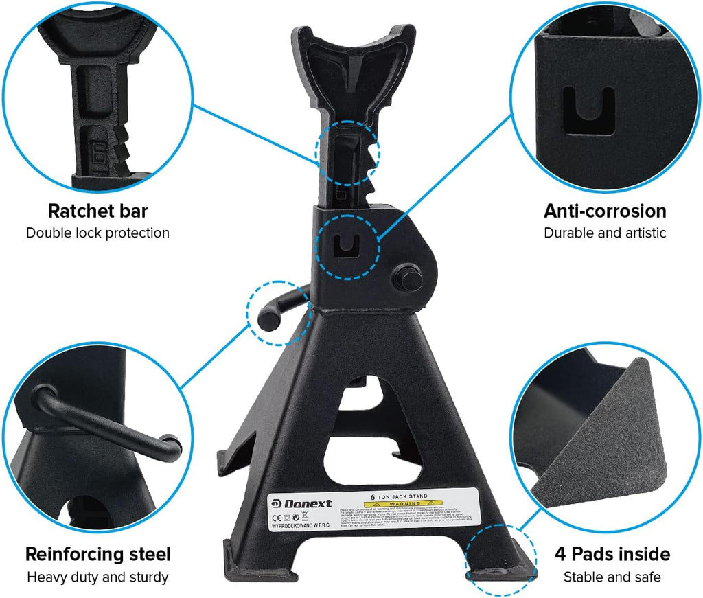 6 Ton Steel Jack Stands 1 Pair Black S513636