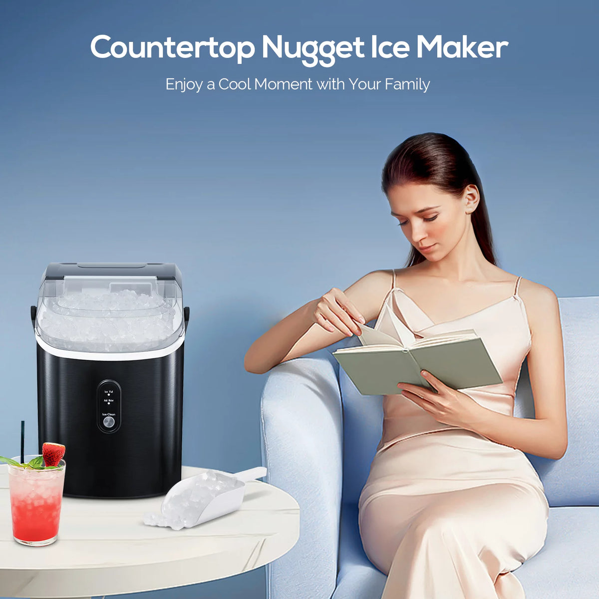 Portable Self-cleaning Nugget Ice Maker with Ice Scoop Q556569