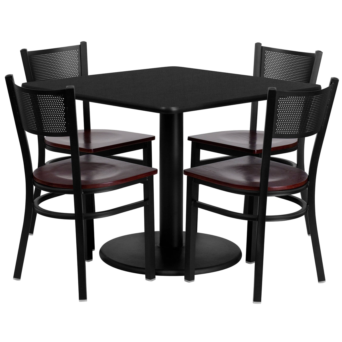 36'' Square Black Laminate Table Set with 4 Metal Chairs E59844