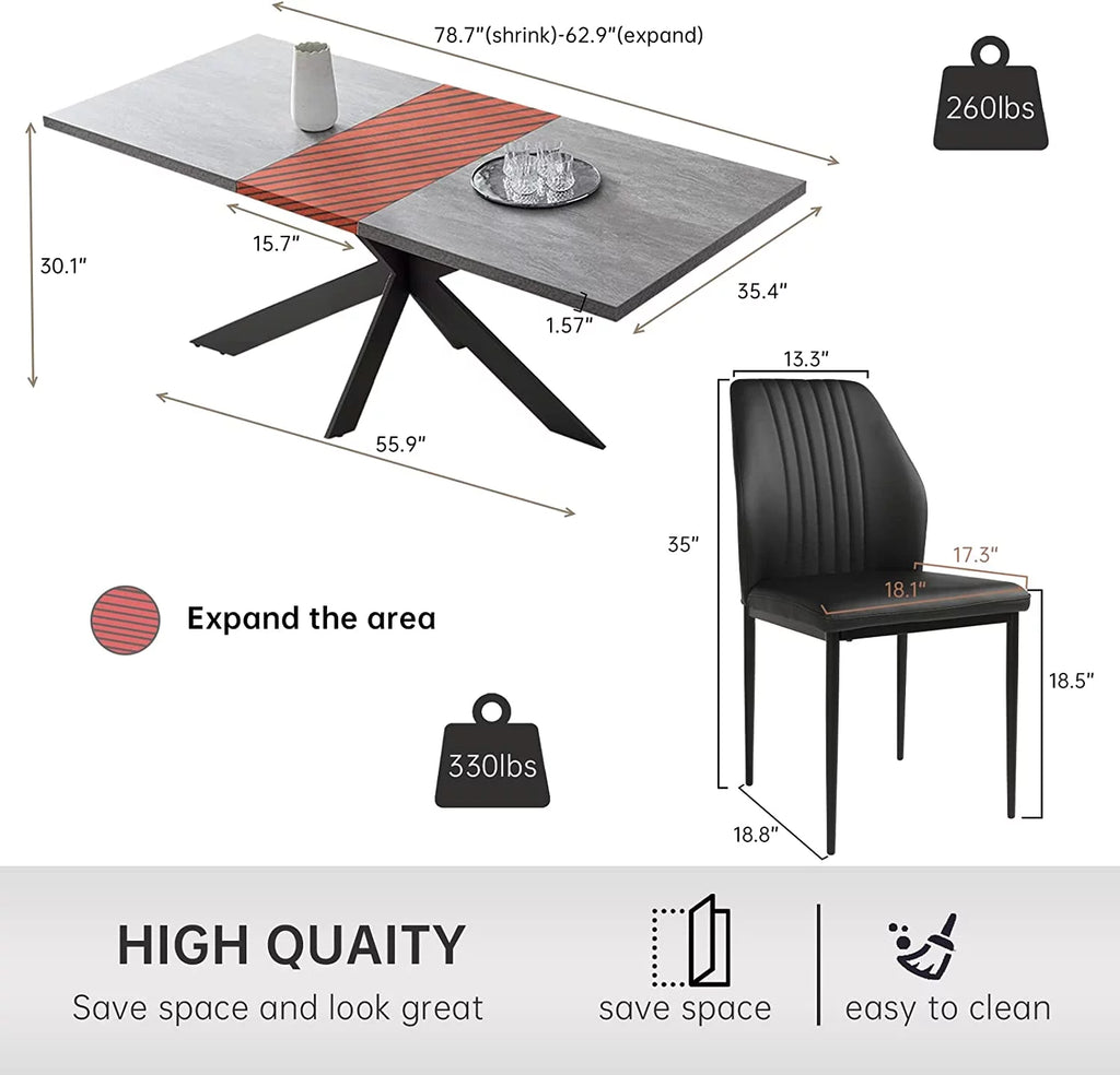 6-8 Person Space Saving Expandable Metal Frame Rectangular Dining Table D63159