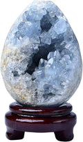 Natural Blue Celestite Geode Egg Healing Crystal Stone with Stand 0.8-1.3 Pound L48760
