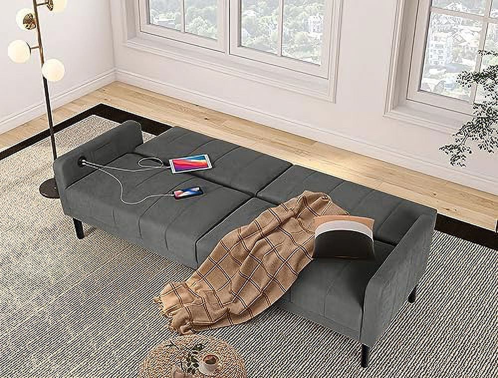 Button Tufted Upholstered Sofa Couch with 2 USB Charging Ports O763801