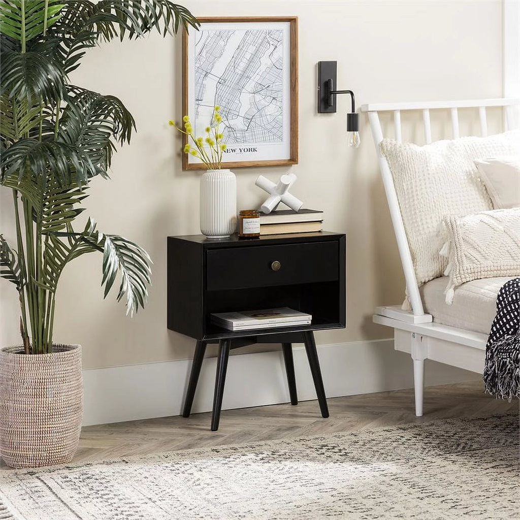 Black 1-Drawer Nightstand T46913