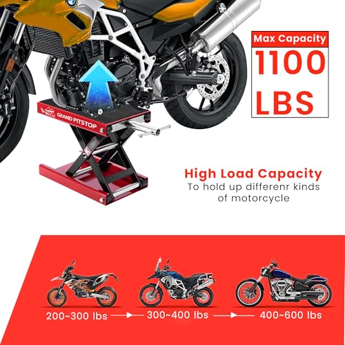Motorcycle Powersports Stand Lift Scissor Jack Steel 1100 LBS Capacity Red C3144