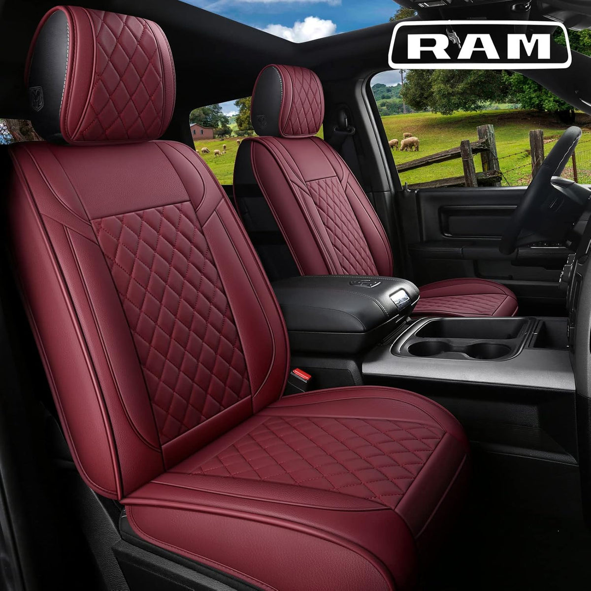 Grey Waterproof Leather Truck Seat Covers Full Set I490490