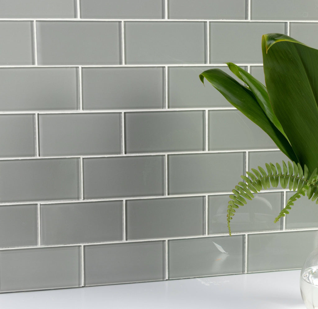 Glossy Soft Gray Glass Subway Tile, 3 inch x 6 inch, 5 Square Feet Carton Z451395