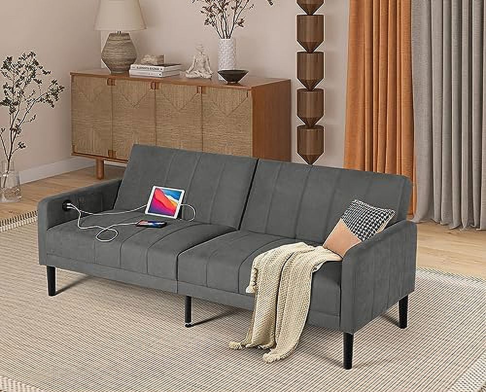 Button Tufted Upholstered Sofa Couch with 2 USB Charging Ports O763801
