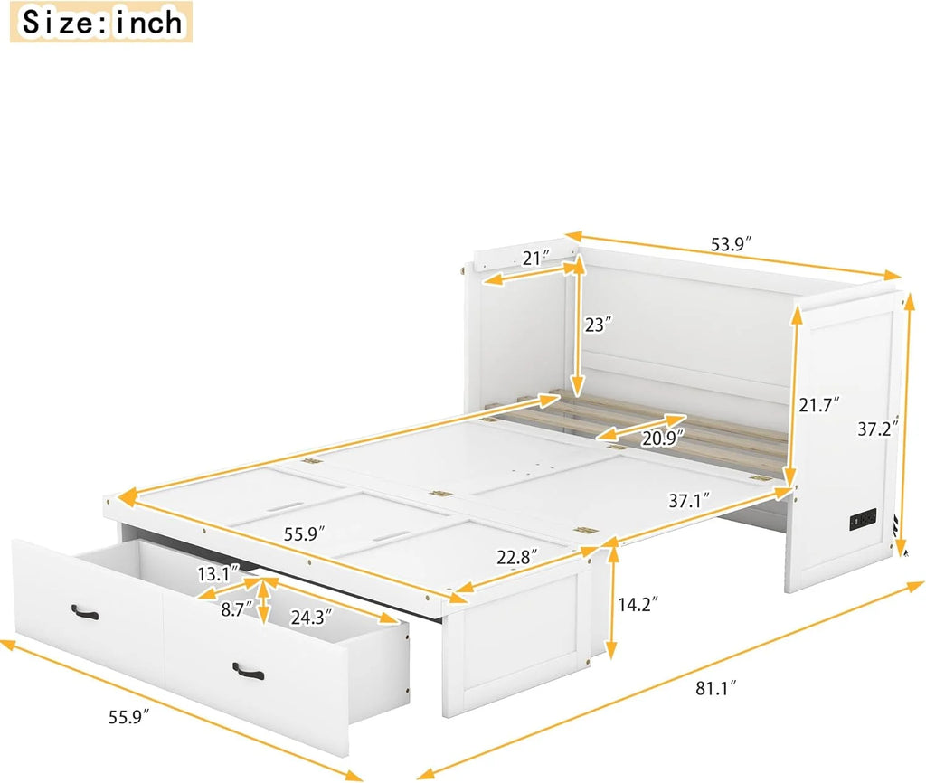 Full Size Murphy Bed with USB Port and Large Drawer A6773