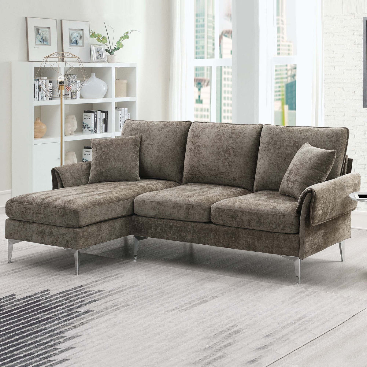 Modern Convertible Sectional Sofa with Reversible Chaise Lounge Espresso T25150