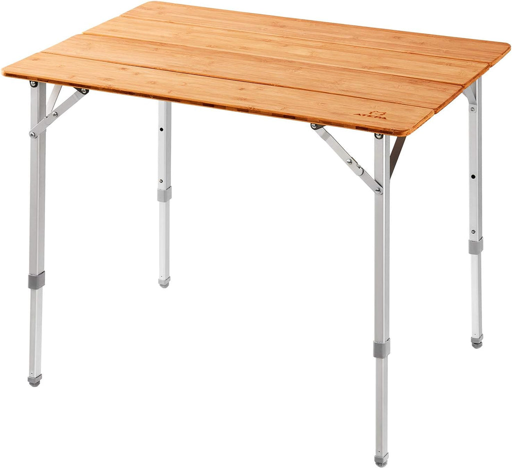Bamboo Folding Camping Table with Adjustable Height Aluminum Legs X27145