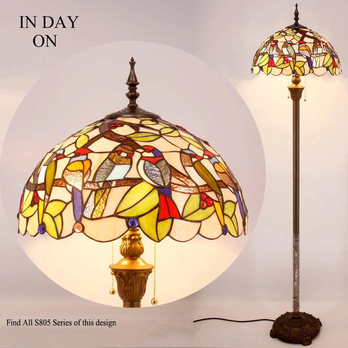 Bronze Floor Lamp with Stained Glass Shade J157905
