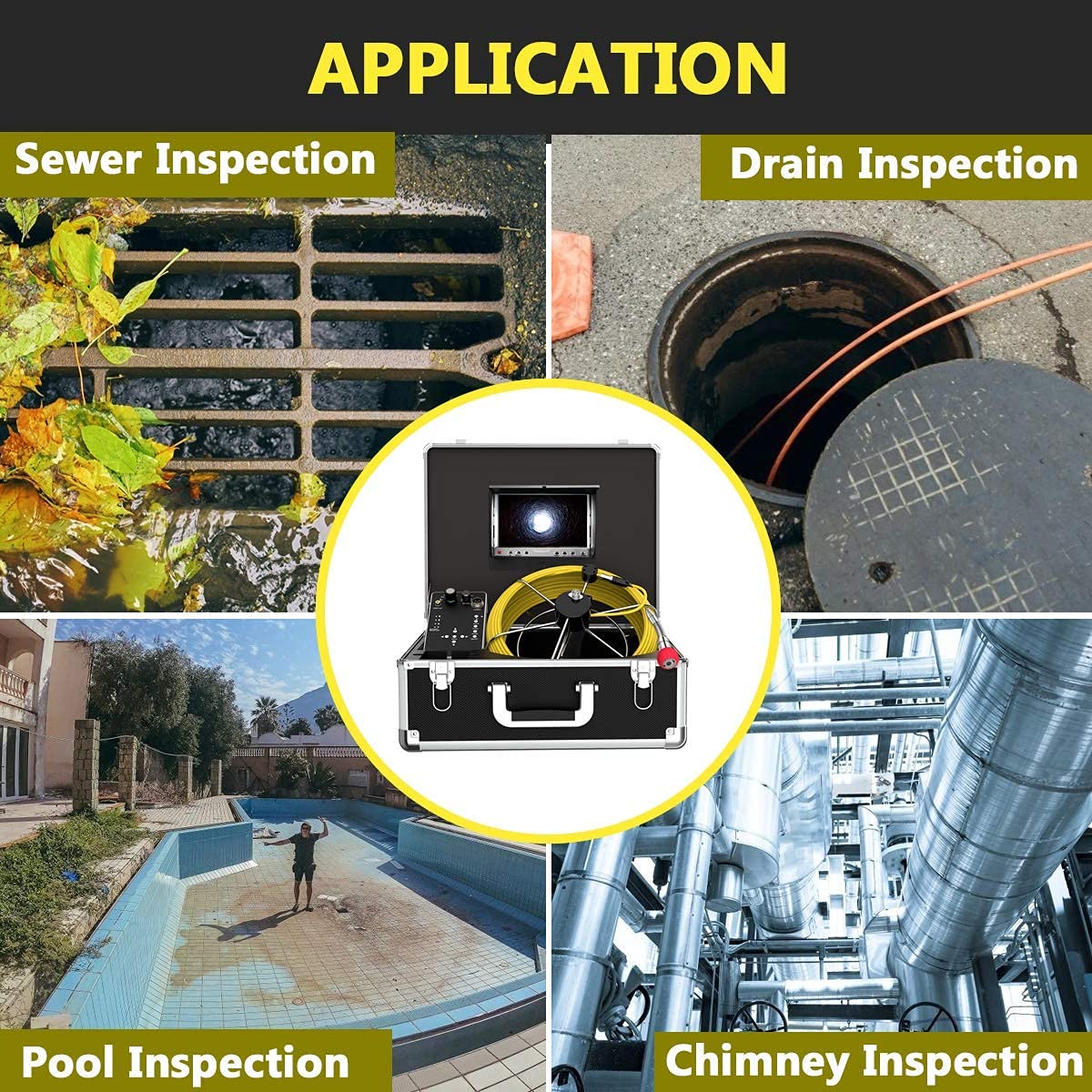Sewer Camera with Locator, 165ft Inspection Camera with 512Hz Sonde Transmitter and Receiver, DVR and 7 LCD Monitor IP68 Waterproof Pipe Inspection Camera M50248