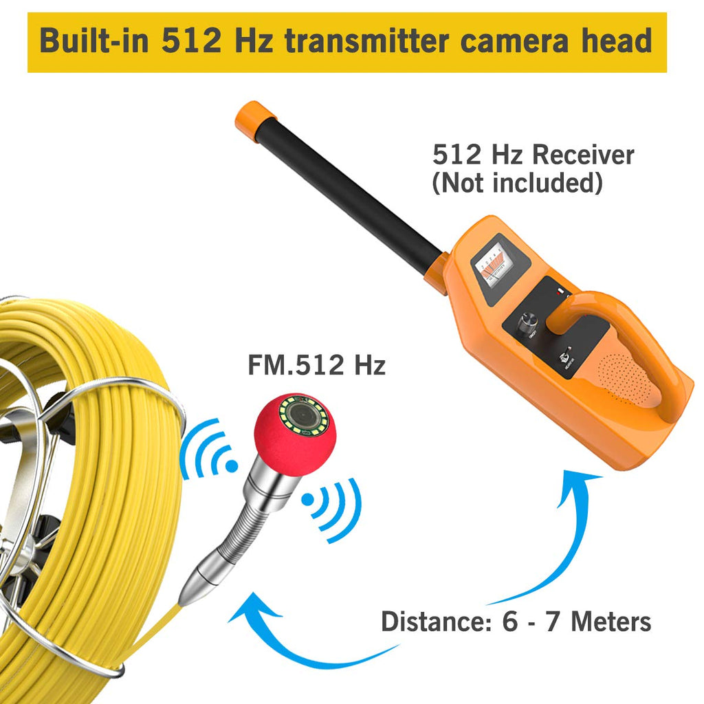 Sewer Camera with Locator, 165ft Inspection Camera with 512Hz Sonde Transmitter and Receiver, DVR and 7 LCD Monitor IP68 Waterproof Pipe Inspection Camera M50248