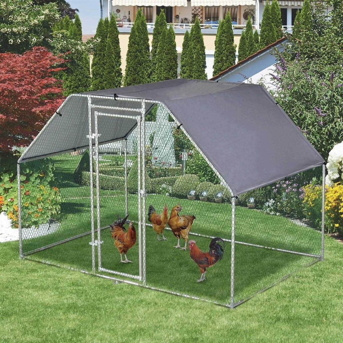 Galvanized Metal Chicken Coop with Cover Z872405