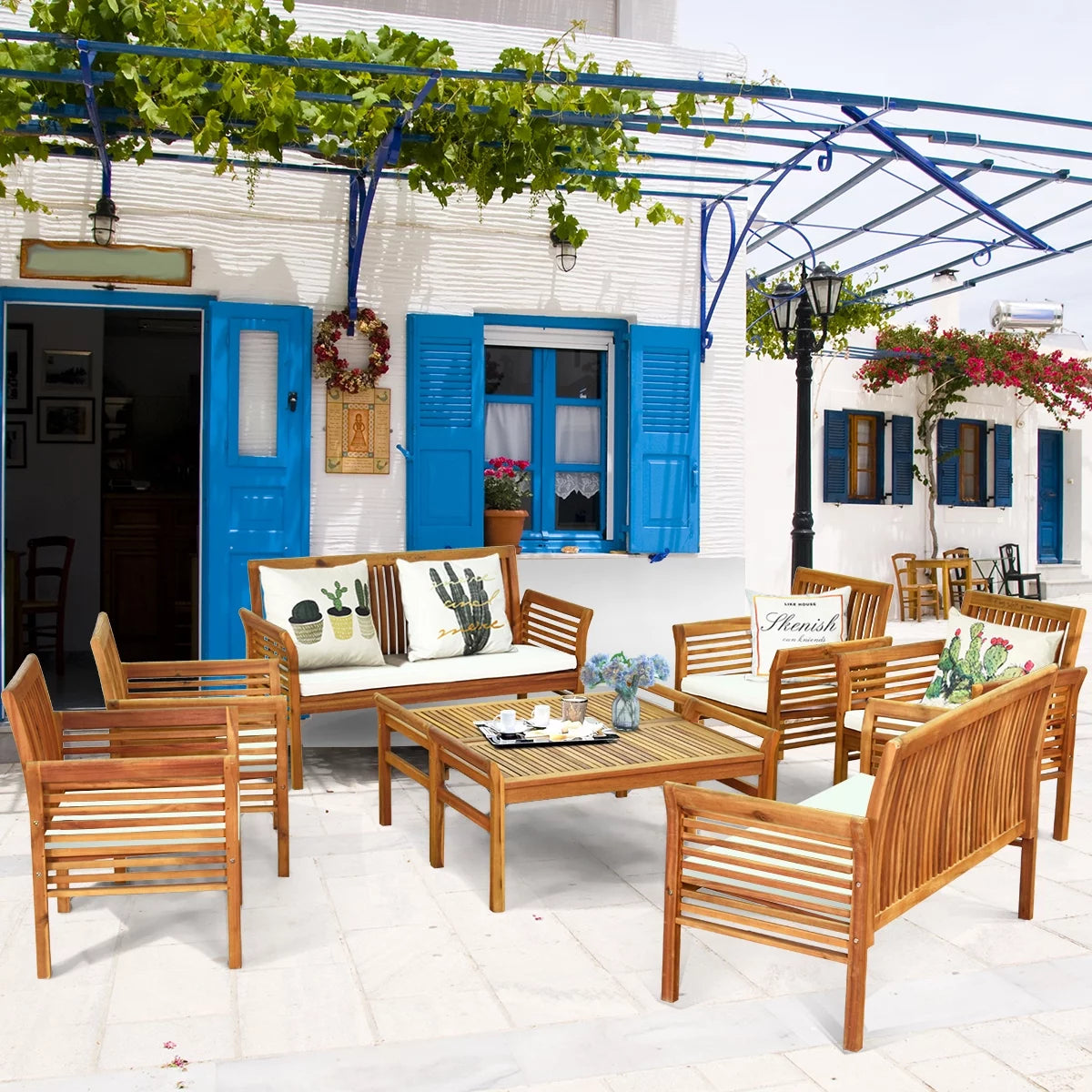 4-Piece Acacia Wood Patio Sofa Set with Beige Cushions P92169