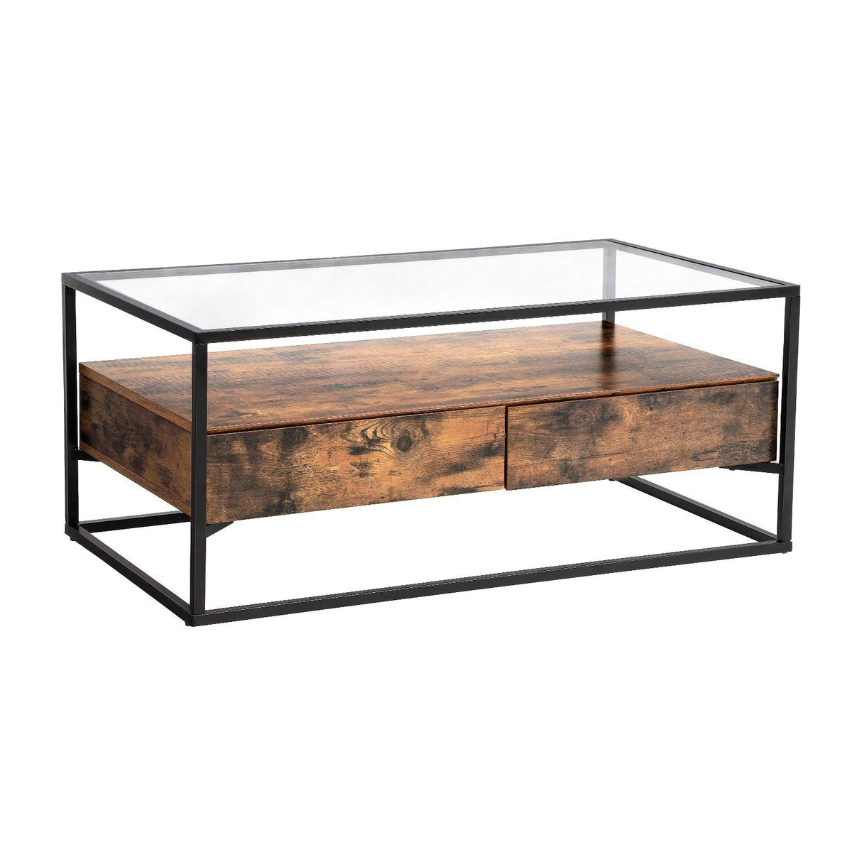 Rustic Brown Glass Coffee Table with 2 Drawers O853727