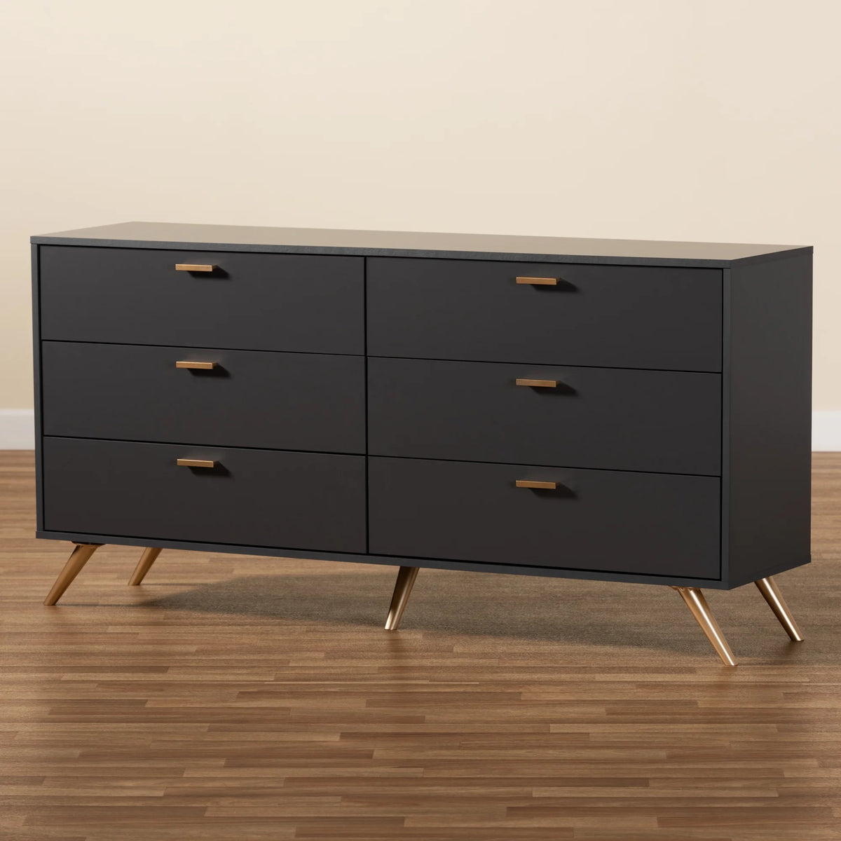Dark Grey Gold Wood 6-Drawer Dresser S18159