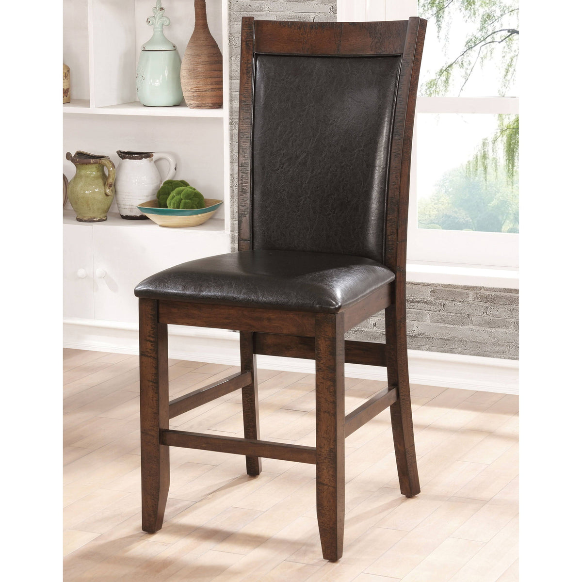 Rustic Contemporary Leatherette Brown Cherry Counter Height Chair A7586