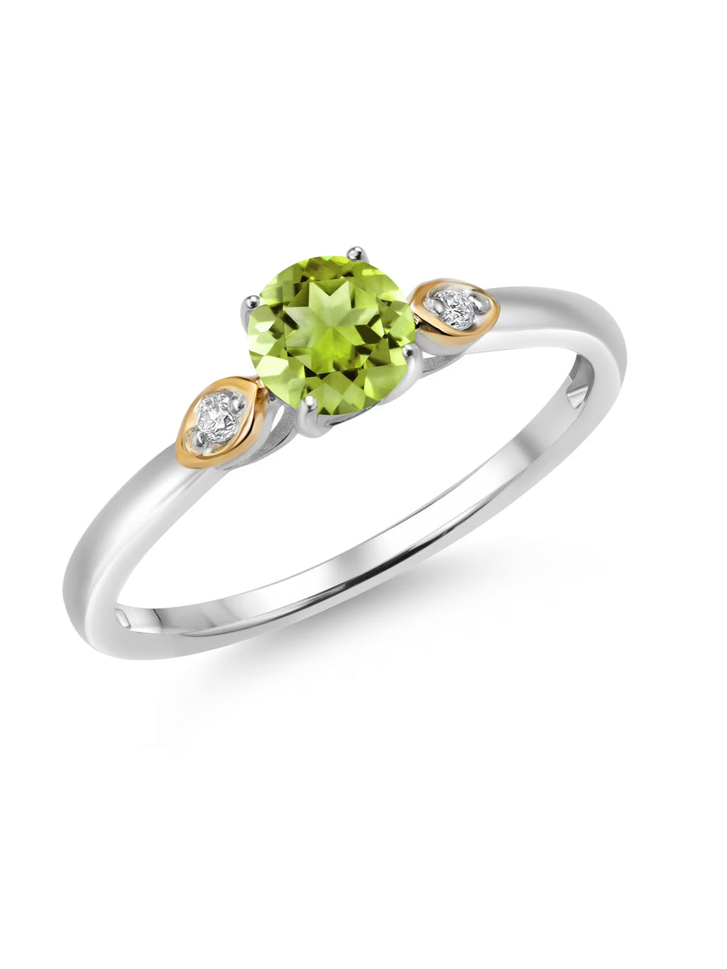 925 Sterling Silver and 10K Yellow Gold Green Peridot and White Lab Grown Diamond 3 Stone Engagement Ring K4180