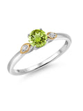 925 Sterling Silver and 10K Yellow Gold Green Peridot and White Lab Grown Diamond 3 Stone Engagement Ring K4180
