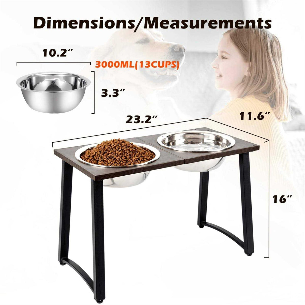 Elevated Dog Bowls with 2 X-Large Stainless Steel Bowls and Slow Feeder J78610