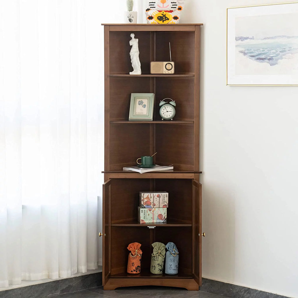 5-Tier Bamboo Corner Bookshelf with Door J215