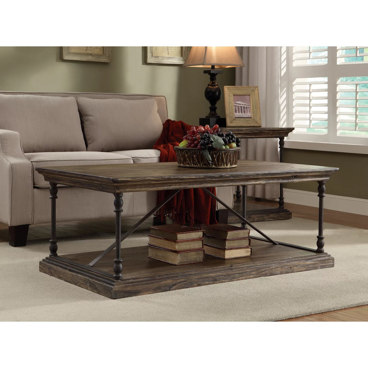 Medium Brown Cocktail Table with Slab Top and Base V91764
