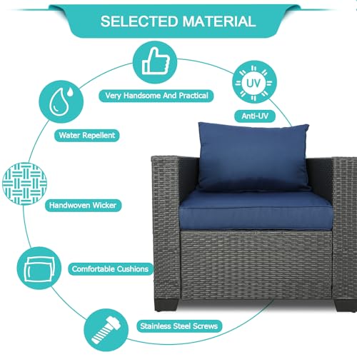 Dark Blue 6 Pieces Outdoor Sectional Set F83719