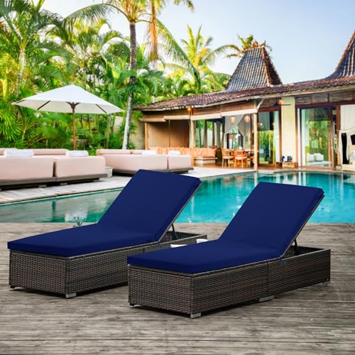 Waterproof Fade Resistant Outdoor Chaise Lounge Cushions Set of 2 Teal 72 x 21 x 3 Inch Z68589